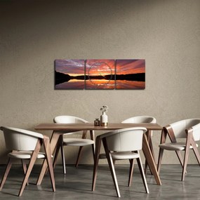 Obraz - Zachód słońca nad jeziorem (z zegarem) (90x30 cm)