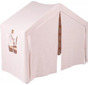 Duży domek z drabinką dla dzieci 112x61x94 cm składaną do pokoju. drewno, len, wiskoza, różowy domek, biała drabinka. - meowbaby®