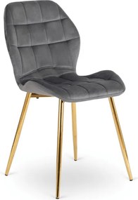 Krzesło Tapicerowane do Jadalni LUCKY Szare ze Złotymi Nogami Welurowe Nowoczesne