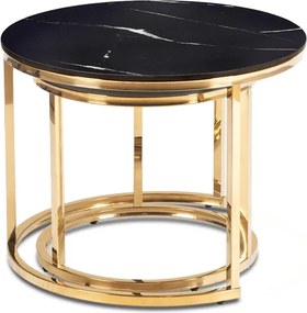 Zestaw Stolików Kawowych MILANO 45 cm/60 cm Czarny Marmur/Złoty Glamour