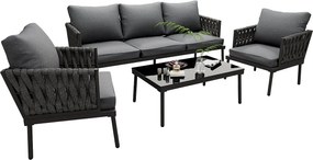 Zestaw mebli ogrodowych modułowych 5-osobowych ze stali ocynkowanej: 1 sofa 3-osobowa + 2 fotele + 1 prostokątny stolik kawowy - Szary