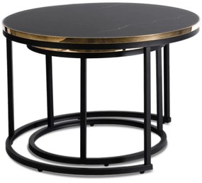 Zestaw Stolików Kawowych ARON 70 cm/50 cm Czarny Marmur Glamour