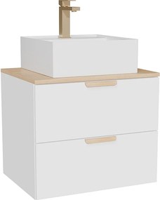 Wisząca szafka łazienkowa z umywalką wpuszczaną w blat kwadratową i baterią – Biała – Szer60 cm – AVORELI