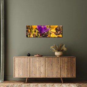 Obraz fioletowego kwiatu (z zegarem) (90x30 cm)
