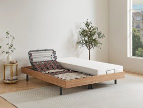 Stelaż relaksacyjny z listewek i 2 × 30 płytek wykończenie drewniane taupe dąb marki YSMÉE - 2 x 90 x 200 cm - silniki OKIN