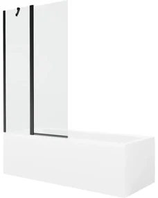 Mexen Cubik wanna prostokątna 160 x 70 cm z obudową i parawanem 1-skrzydłowym 100 cm, transparent, czarny - 550316070X9410117000