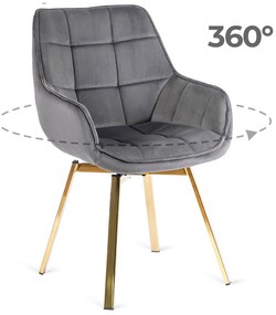 Krzesło Tapicerowane Obrotowe do Salonu MIA Szare Welurowe do Toaletki Glamour