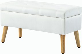 HOMCOM Tapicerowana ławka z miejscem do przechowywania, obicie w aksamitnym wykończeniu, nogi z drewna, do salonu, sypialni, przedpokoju, 80 x 35 x 40 cm, Biały