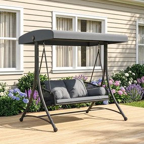 Outsunny Huśtawka Ogrodowa Rattan 2-osobowa z Regulowanym Daszkiem, Miękkimi Poduszkami, Ciemnoszara | Aosom PL