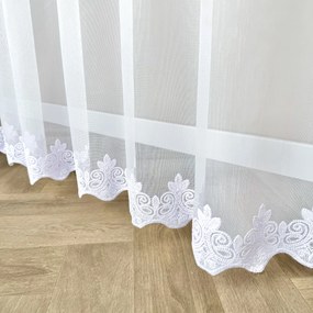 Firana gładka na bambusie z haftowanym wzorem opalizująca nić - wys. 280 cm