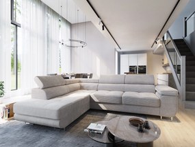 Masseno Narożnik APIRO z funkcją spania i pojemnikiem na pościel Narozniki L, Rozkładana sofa - Kremowy, POSO 100