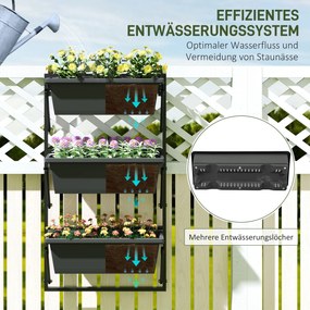 Outsunny Zestaw 3 Donic Pflanzkübel z Otworami, 56x42 cm Donice, Prostokątna Donica, Plastikowa, Ciemnoszary