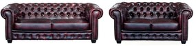 Komplet wypoczynkowy typu chesterfield 3+2 BRENTON 100% skóry bawolej - Kolor: cherry