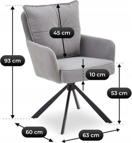 Krzesło Tapicerowane Obrotowe do Salonu CITY Szare Sztruksowe Nowoczesne