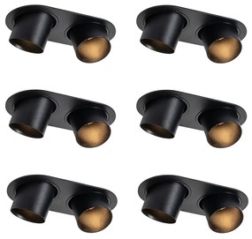 Set van 6 inbouwspots zwart GU10 50mm 2-lichts - Installa Nowoczesny Oswietlenie wewnetrzne