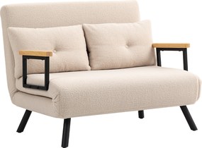 HOMCOM Sofa rozkładana 2-osobowa, sofa welurowa, funkcja spania, w zestawie 2 poduszki, wygląd weluru, Naturalny + Beżowy + Czarny | Aosom PL