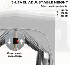 Outsunny Pawilon 3 x 3 m, Pop-Up Namiot Ogrodowy ze Ścianami Bocznymi i Torbą, UPF50+, Regulowana Wysokość, Jasnoszary