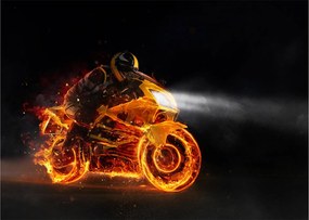 Obraz na szkle - Motocyklista z płomieniami (70x50 cm)
