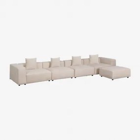 Modułowa Sofa 4-częściowa Z Wysokimi Podłokietnikami I Pufą (↔︎480 Cm) Bruna Sztruksu Beżowy Len - Sklum