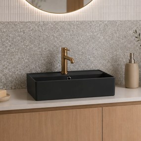Massi Umywalka ceramiczna nablatowa / wisząca czarna z otworem na baterie 60x45 cm LERA black