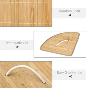 HOMCOM 55L Kosz na bieliznę z pokrywą, uchwytem, sorter prania z wymiennym workiem na pranie dla łazienki, bambus, naturalny