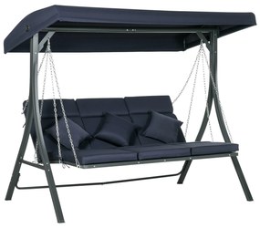 Outsunny Hollywoodzka Huśtawka Ogrodowa na 3 Osoby z Regulowanym Dachem Texteline Komfort i Styl Granatowy Czarny 198x118x168cm | Aosom PL
