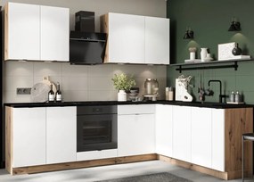 Komplet Narożnych Biały Mebli Kuchennych 260 Cm 9 Sztuk + Dąb Artisan D8-S72