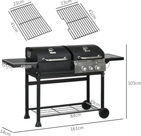 Outsunny Grill gazowy BBQ-Grill, z termometrem, płytkami podgrzewającymi, 161 x 53 x 101 cm, Czarny + Srebrny