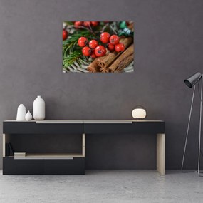 Obraz na szkle - jagody i cynamon (70x50 cm)