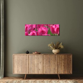 Obraz - Różowe tulipany (z zegarem) (90x30 cm)