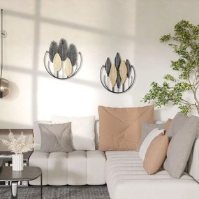HOMCOM Zestaw 2 3D Metal Wall Art Modern Czarny+Złoty 40 x 46 cm