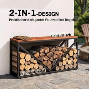 Outsunny 2-in-1 stojak na drewno do wnętrz 98 x 28 x 50 cm podwyższony stojak na drewno z półką przegrodą stolik boczny | Aosom PL