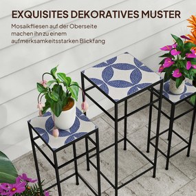 Outsunny Zestaw 3 stojaków na rośliny, 3 różne wielkości dla prezentacji kwiatów i innych przedmiotów, Niebieski+Biały