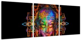 Obraz - Popiersie Buddy w neonowych kolorach (z zegarem) (90x30 cm)