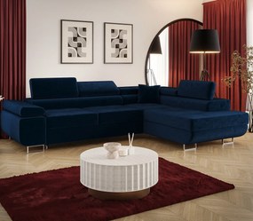Granatowy narożnik welurowy z funkcją spania L8-P70