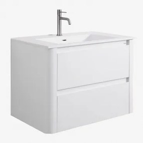 Zestaw Mebli Łazienkowych Z Drewna Z Wbudowaną Umywalką Egerton Biała & Bezlusterkowiec & Chrome ↑20 Cm Z Zaworem Spustowym Bez Przelewu Orveta -