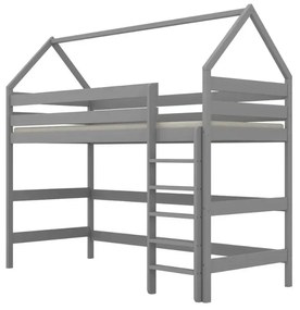 Łóżko domek na antresoli TOBI 2 200x80 szare drewniane KOCOT KIDS