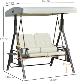 Outsunny huśtawka ogrodowa 2osobowa z daszkiem przeciwsłonecznym poduszka metal poliester beżowy 162x118x173cm | Aosom PL