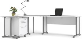 Biurko narożne Prima biały 230x200 szare nogi