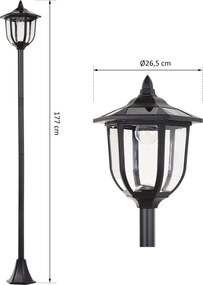 Outsunny Solarna latarnia ogrodowa LED, latarnia, lampa ogrodowa, 30/60 lumenów, stal nierdzewna, kolor czarny 26,5 x 177 cm | Aosom PL