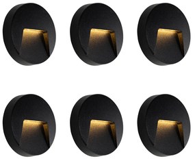 Zestaw 6 Okrągłych Czarnych Zewnętrznych Lamp Ściennych W Zestawie LED IP65 - Gem