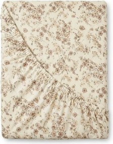 Kvalitex Prześcieradło bawełniane z gumką Kwiatki beżowy, 220 x 200 cm, 220 x 200 cm