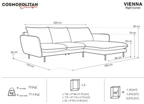 Szara narożna aksamitna sofa prawostronna Cosmopolitan Design Vienna