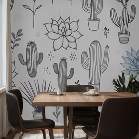 Fototapeta - Rysowane sukulenty (196x136 cm)