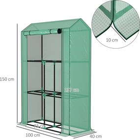 Outsunny Szklarnia z 3-poziomową półką, osłona z tworzywa sztucznego odpornego na UV, rolowane drzwi, 100 x 40 x 150 cm, zielona