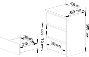 Kaszmirowa komoda z 3 szufladami E4-B45