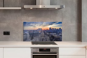 Szkło do Kuchni na Ścianę Warszawskie Wieżowce o Zmierzchu