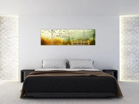 Obraz namalowanego krajobrazu z rezydencją (170x50 cm)