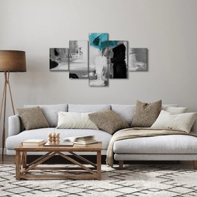 Obraz - Zakochana para z parasolem, niebieski (125x70 cm)
