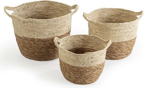 Zestaw trzech koszyków z plecionki z włókna naturalnego, biały/naturalny.